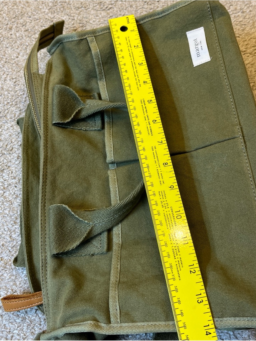 Margot New York Olive Green Canvas Utility Tote Bag Travel Laptop Work Crossbody - Picture 10 of 10